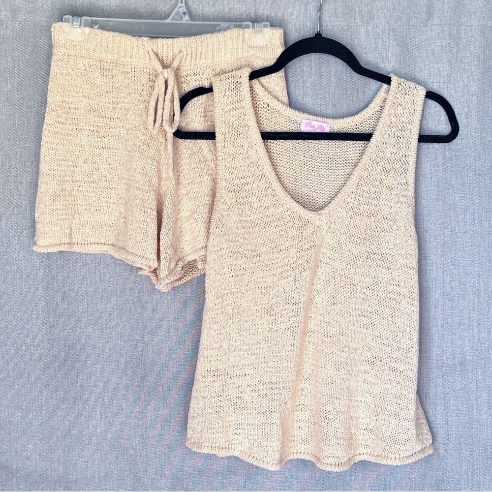 NWOT Pink Lily Cream Knit Pajama Set Intimates Sleepwear Size S